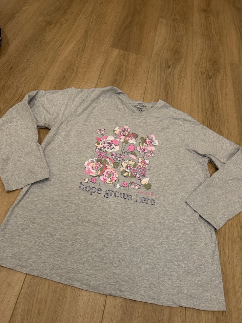 Vera Bradley Gray Long-Sleeve Floral Top - "Hope Grows Here"